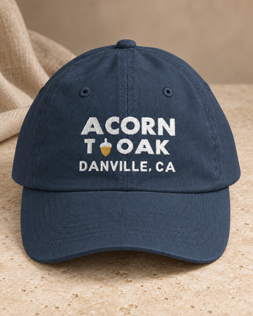 Acorn to Oak, Danville | Embroidered Youth Cap on the saved Navy Valucap VC300Y cap in a warm studio setting.