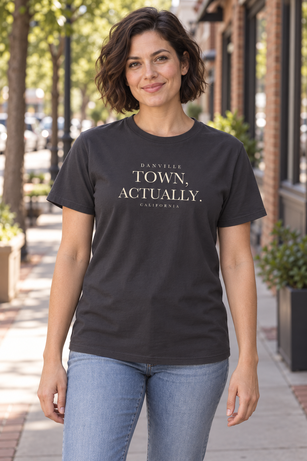 Town, Actually | Originals Organic Tee — lifestyle view, Anthracite