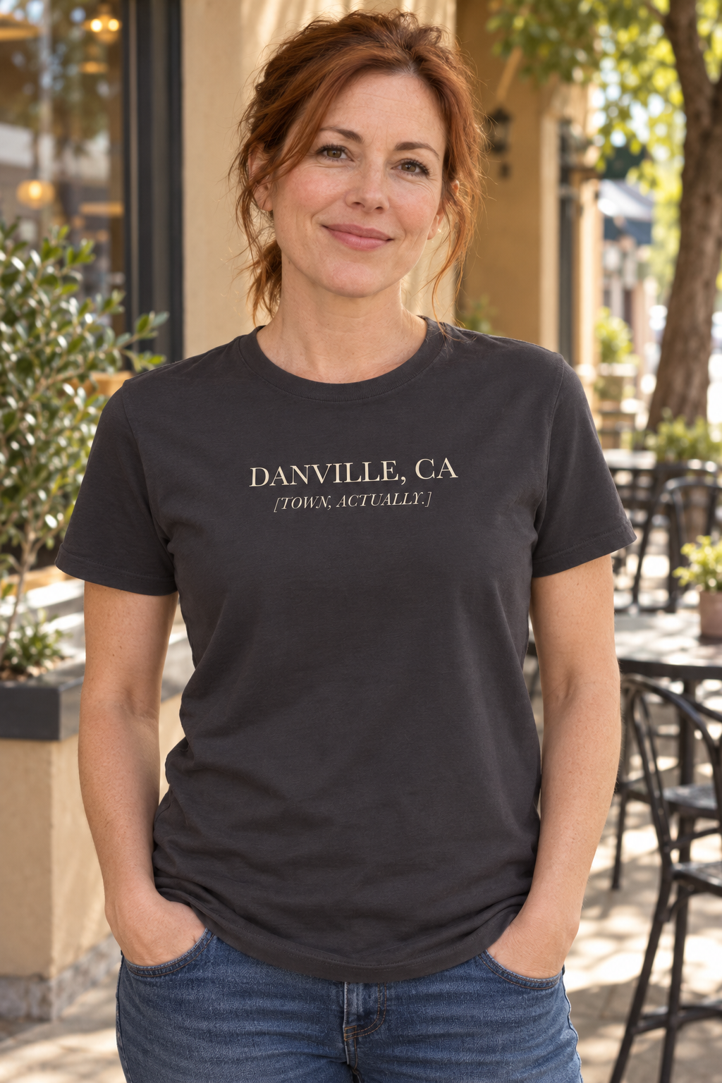 Danville, Town Actually [Brackets] | Originals Organic Tee — lifestyle view, Anthracite